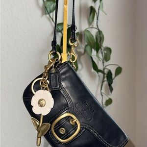 Coach Black Leather Wristlet with Gold Buckle